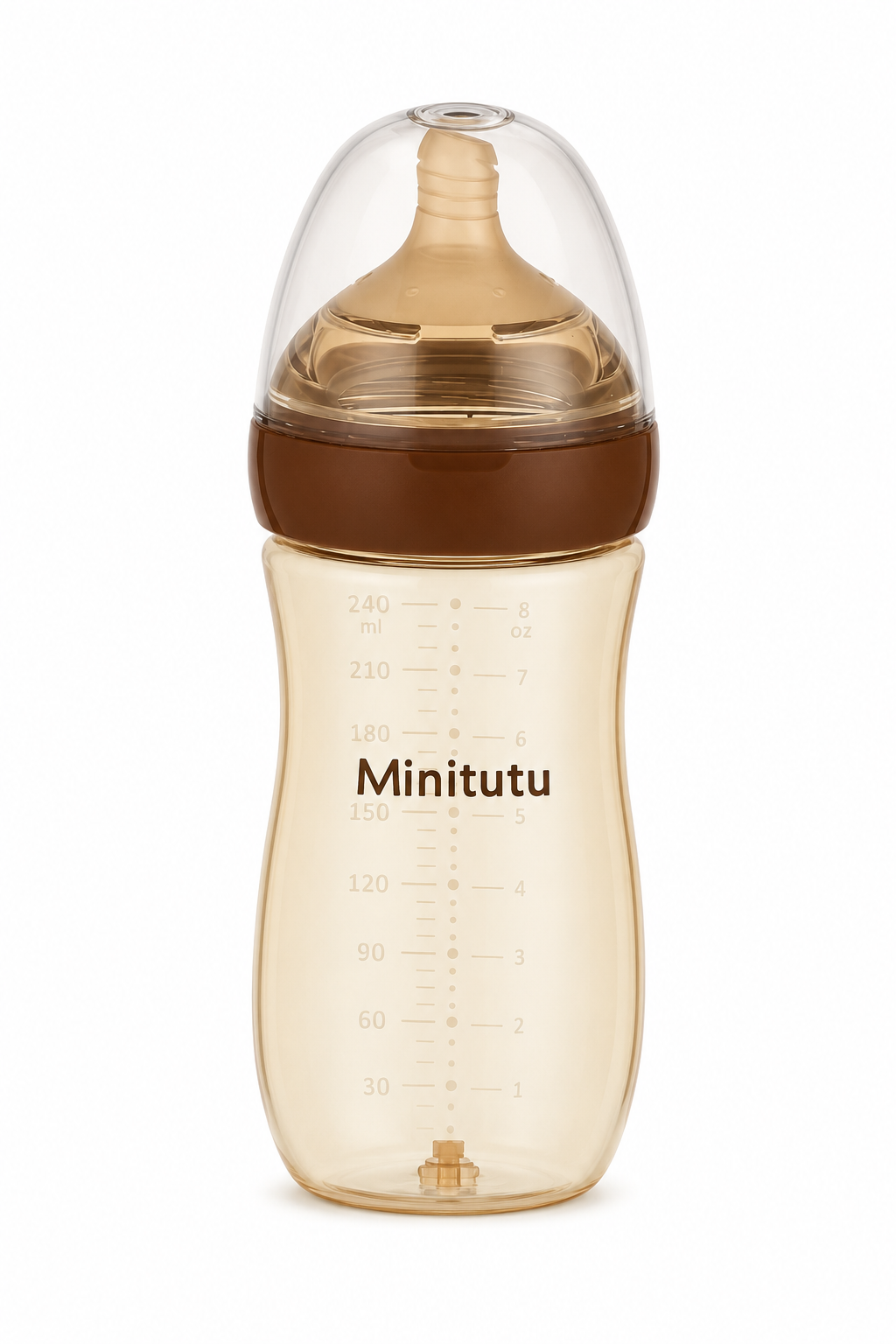Minitutu Anti-Bloating PPSU Feeding Bottle 240ml | L-Hole Silicone Nipple for 6–10 Months | CB716 Brown